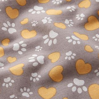 Dekostoff Canvas Pfoten und Herzen – greige/currygelb, 