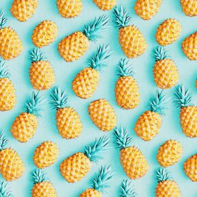 Baumwollstoff Popeline Ananas – aquablau/gelb, 