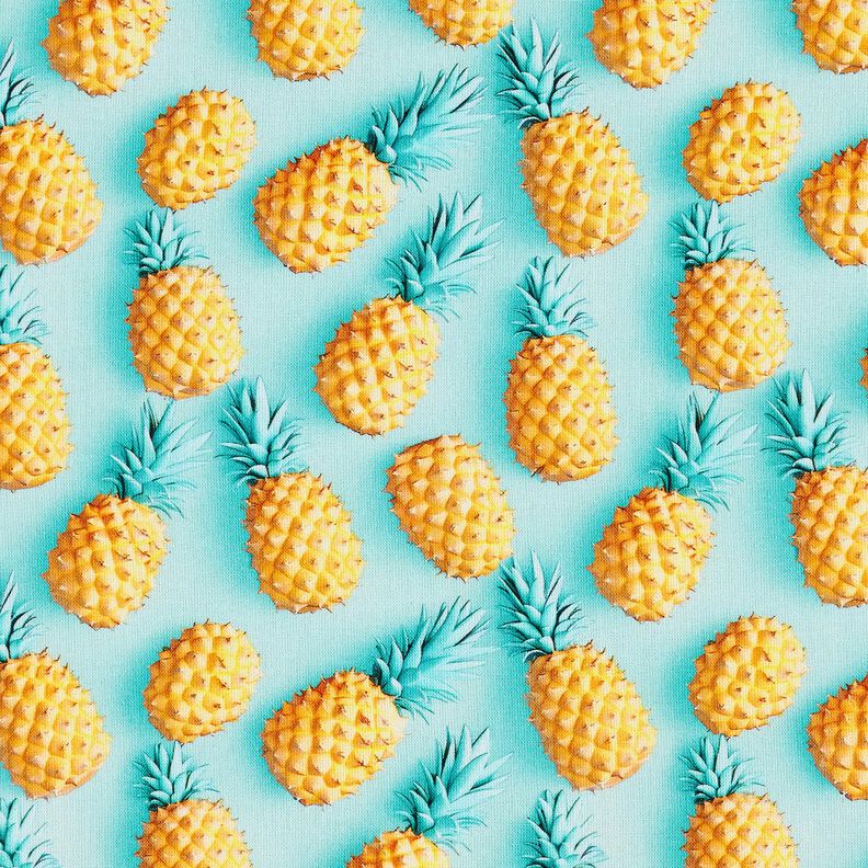 Baumwollstoff Popeline Ananas – aquablau/gelb, image number 1