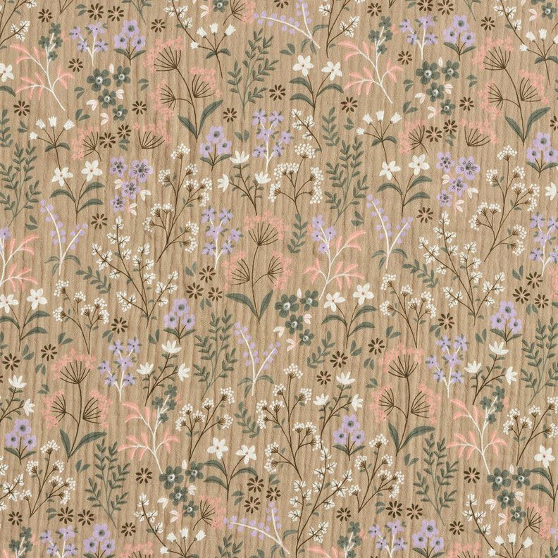 GOTS Musselin/ Doppel-Krinkel Gewebe Frühlingsblumenwiese | Poppy Fabrics – dunkelbeige,  image number 1