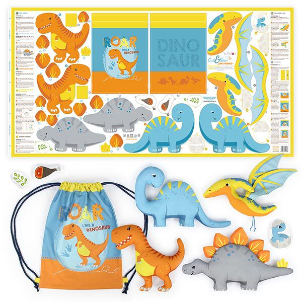DINO FRIENDS Cut & Sew Dino Stoff Panel [ 80 x 155 cm ] | Kullaloo