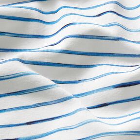 Baumwolljersey Aquarell-Streifen Digitaldruck – elfenbein/königsblau, 