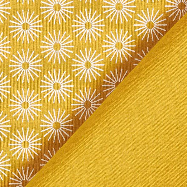 Baumwolljersey Strahlen-Blume – currygelb | Reststück 140cm