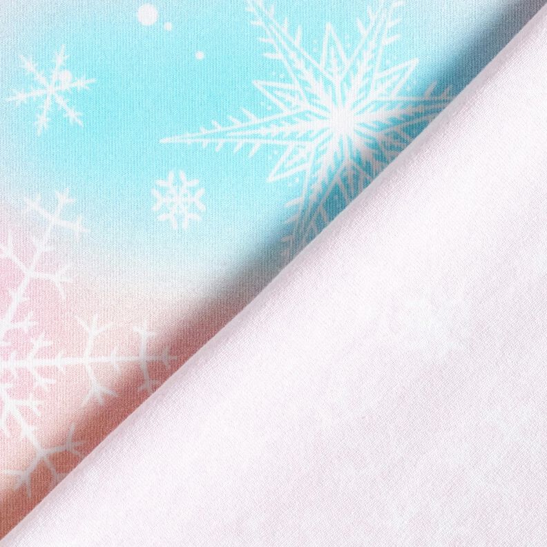 Baumwolljersey Schneeflocken Aquarell Farbverlauf | Glitzerpüppi – eisblau/rosé, image number 4