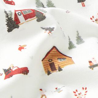 Baumwollstoff Cretonne winterliches Dorf – wollweiss, 