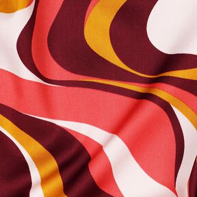 Baumwollsatin Retro-Wellen | Poppy Fabrics – bordeauxrot/currygelb, 