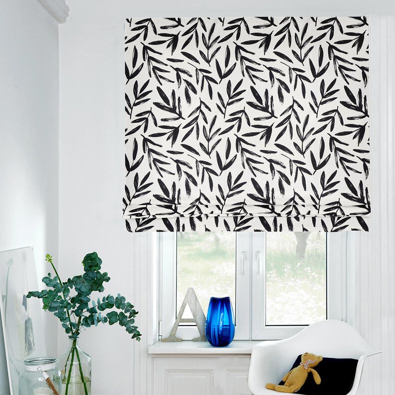 Dekostoff Halbpanama minimalistische Blätter – schwarz/elfenbein, image number 6