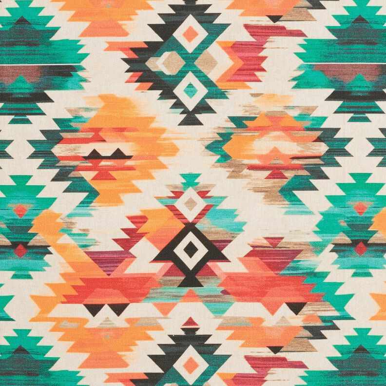 Dekostoff Halbpanama abstrakter Ethno-Print – hellbeige/smaragdgrün,  image number 1