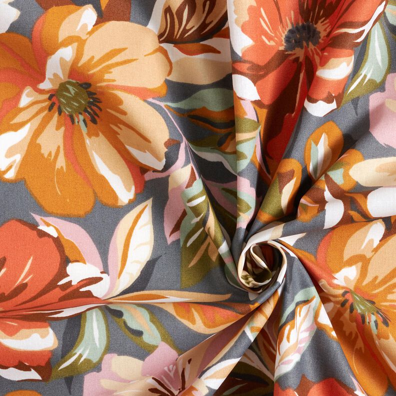 Beschichtete Baumwolle stilvolle Bl&uuml;ten &ndash; schiefergrau/ros&eacute;,  image number 3