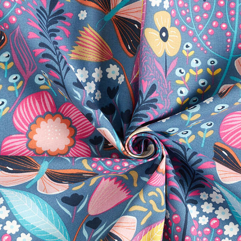 Baumwollstoff Cretonne Schmetterlinge und Blüten – blaugrau/pink,  image number 3