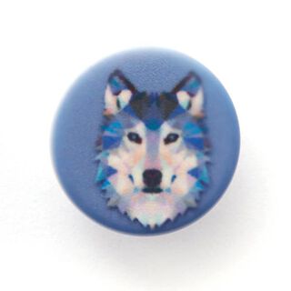 Ösenknopf Wolf [  Ø15 mm ] – hellblau/weiss, 