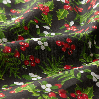 Baumwollstoff Cretonne Misteln – schwarz/rot, 