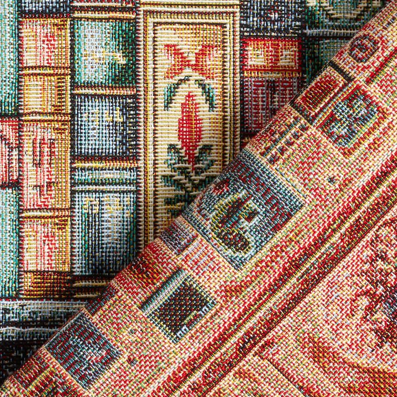 Dekostoff Gobelin buntes B&uuml;cherregal &ndash; blautanne/karminrot,  image number 4