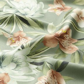 Kreppsatin Magnolien mit Palmblättern – schilf/beige, 