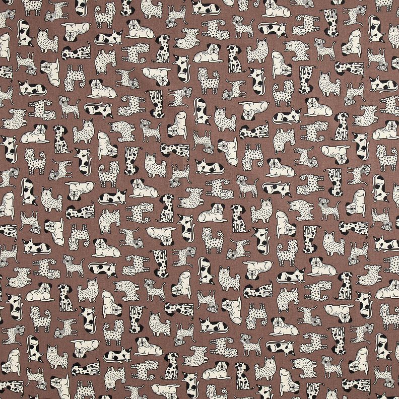 Dekostoff Halbpanama abstrakte Hunde – dunkelbraun/natur,  image number 1