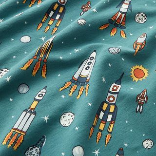 French Terry Sommersweat Raketen und Planeten | by Poppy – hellpetrol, 