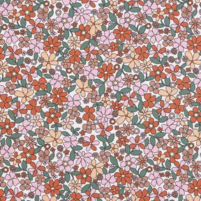 Baumwollstoff Cretonne kleine Retroblumen – weiss/rosa, 