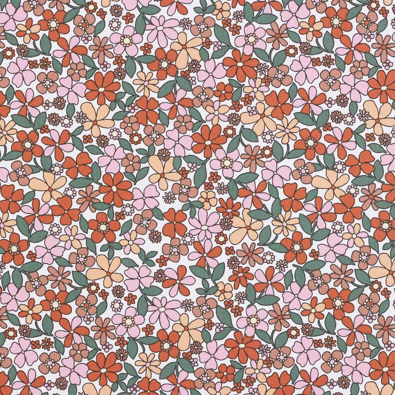 Baumwollstoff Cretonne kleine Retroblumen – weiss/rosa,  image number 1
