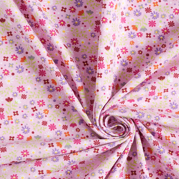 Baumwolljersey Blumenwiese – rosa | Reststück 50cm