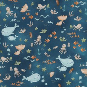 Baumwollpopeline glückliche Meerestiere Digitaldruck | Poppy Fabrics – ozeanblau, 