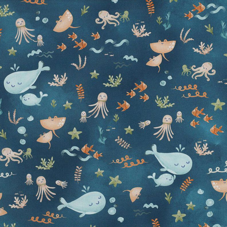 Baumwollpopeline glückliche Meerestiere Digitaldruck | Poppy Fabrics – ozeanblau,  image number 1