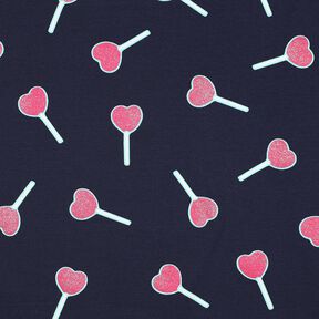 Baumwolljersey Glitzer-Herzen-Lollies | Poppy Fabrics – nachtblau, 