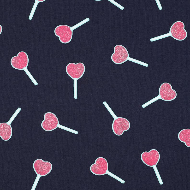 Baumwolljersey Glitzer-Herzen-Lollies | Poppy Fabrics – nachtblau, image number 1