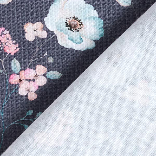 Baumwolljersey Frühlingsblumen Digitaldruck – marineblau | Reststück 50cm