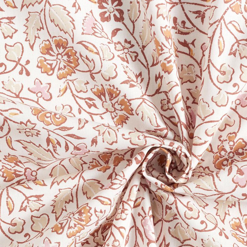 Baumwollstoff Cretonne zartes Blumenmuster – weiss/zimt, image number 3