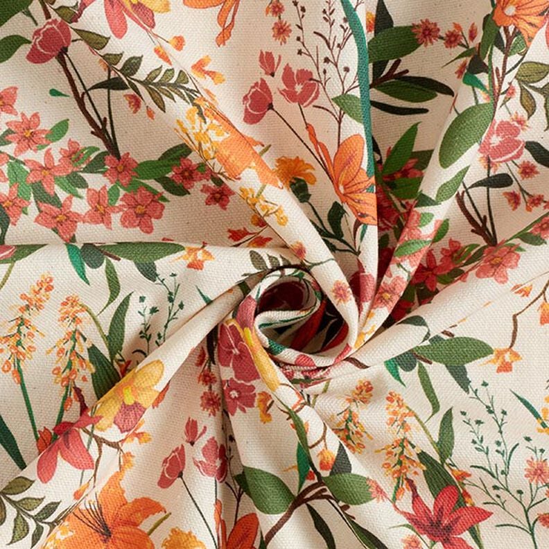 Dekostoff Halbpanama floral – apricot/natur, image number 3