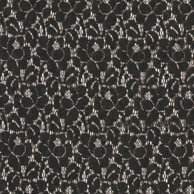 Spitzenstoff Lurex Blumen – schwarz/gold metallic,  image number 1