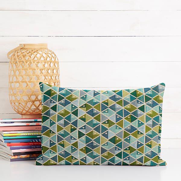 Dekostoff Gobelin geometrische Fische – blau/grün | Reststück 100cm