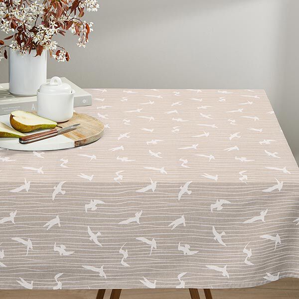 Dekostoff Halbpanama Möwen – natur/weiss | Reststück 100cm