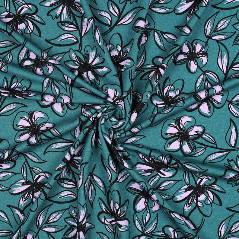 Romanit Jersey Blumen – petrol/flieder,  image number 3