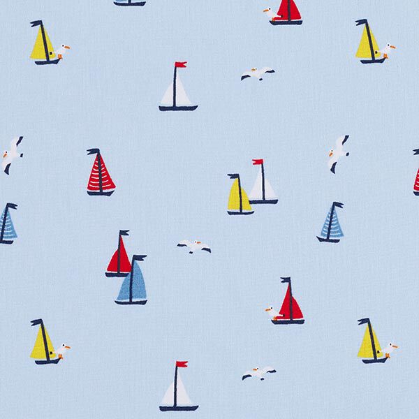 Baumwollpopeline Baumwollpopeline Segelboote und Möwen – himmelblau | Reststück 100cm