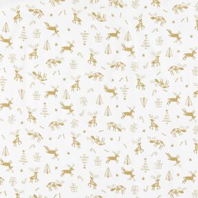 Baumwollstoff Cretonne Rentiere und Sterne – elfenbein/gold, 