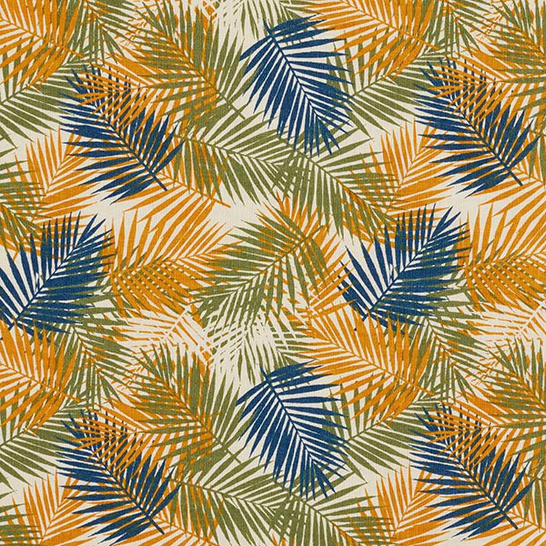 Baumwollstoff Cretonne Palmblätter – hellbeige/blau,  image number 1