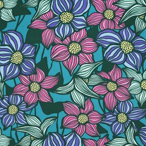 LENZING™ EcoVero™ Viskosestoff Blumen | Poppy Fabrics – hellpetrol/zitronengelb, 