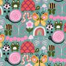 Baumwollstoff Cretonne Schmetterlinge und Bienen – eukalyptus/rosa,  thumbnail number 1