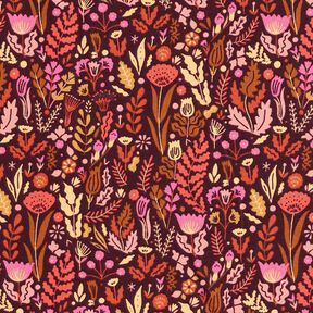 Baumwollstoff Cretonne Wildblumen – merlot/purpur, 