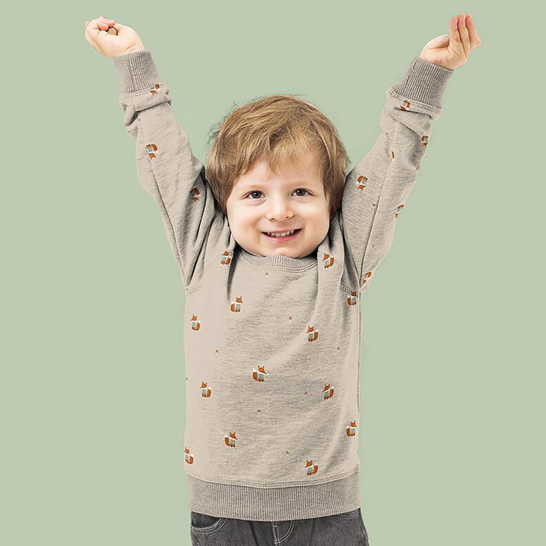 GOTS French Terry Sommersweat Fuchs mit Pulli Digitaldruck – mandel, image number 6