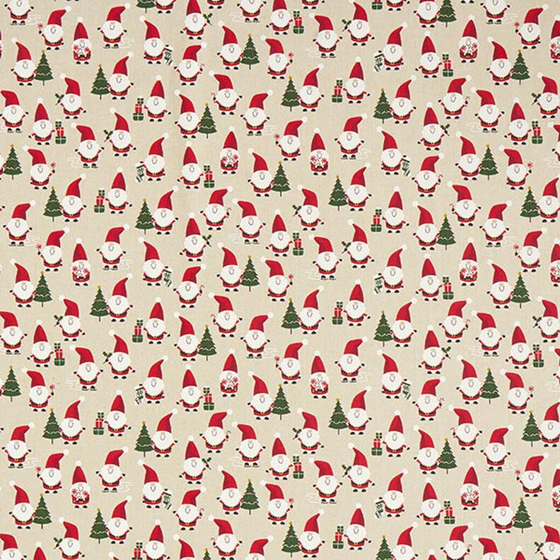 Dekostoff Halbpanama fröhliche Weihnachtsmänner – natur,  image number 1