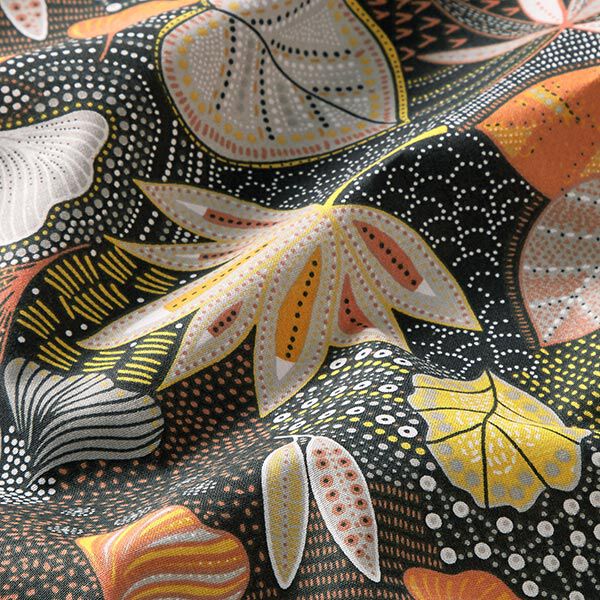 Baumwollstoff Cretonne Blätter – schwarz/orange, image number 2