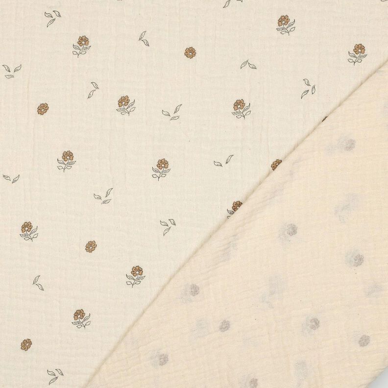 GOTS Musselin/ Doppel-Krinkel Gewebe romantische Blümchen | Poppy Fabrics – hellbeige/zimt, image number 4