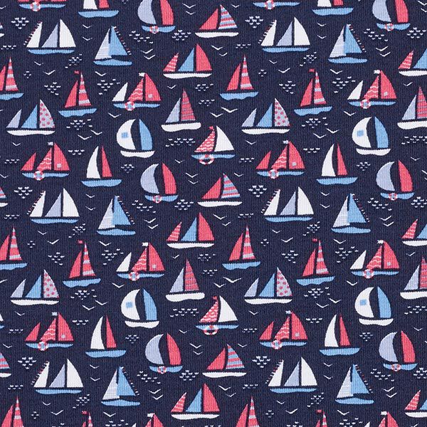 Baumwolljersey Segelboote – marineblau, image number 1