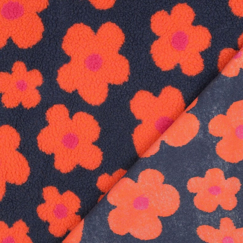 Teddyplüsch Blumen | Poppy Fabrics – marineblau/orange, image number 5