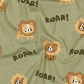 Baumwolljersey Löwe | Poppy Fabrics – pistazie/rehbraun, 