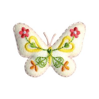 Applikation Schmetterling [ 4,5 x 5,5 cm ] – wollweiss/gelb, 