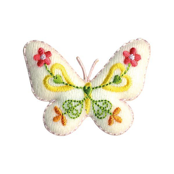 Applikation Schmetterling [ 4,5 x 5,5 cm ] – wollweiss/gelb,  image number 1