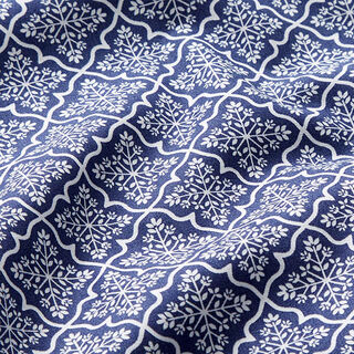 Baumwollstoff Popeline Eisblumen – indigo/weiss, 